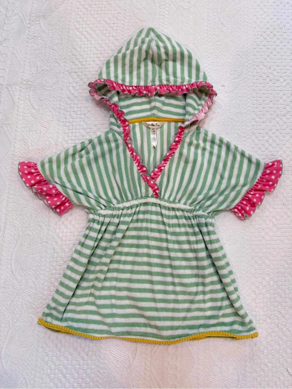 Matilda Jane Terrycloth Swim Cover Up Hooded Striped Size 4 Pink Green